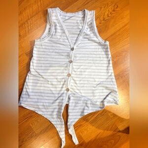 OS Cotton Stretch Button-Up * Tie Front * Fits S/M * Gray/White Pinstripe